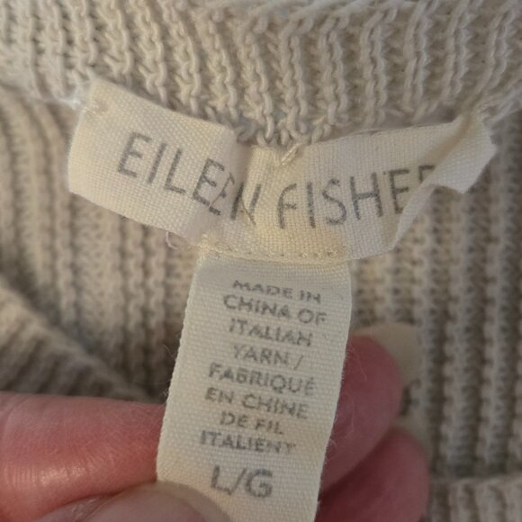 Eileen Fisher Poncho Sweater Women's Size Large Gray Tan Asymetrical Sleeveless - Picture 4 of 11